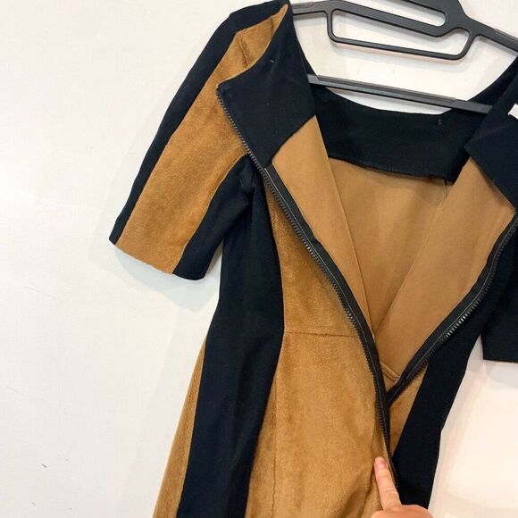 Vanilia Faux Fur Colorblock Ponte Sheath Dress sz S - Picture 9 of 13